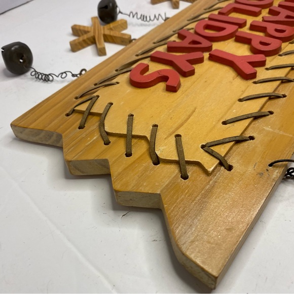 Primitive Rustic Country Happy Holidays Wood Block Sign Cabin Cottage Christmas - Picture 4 of 9